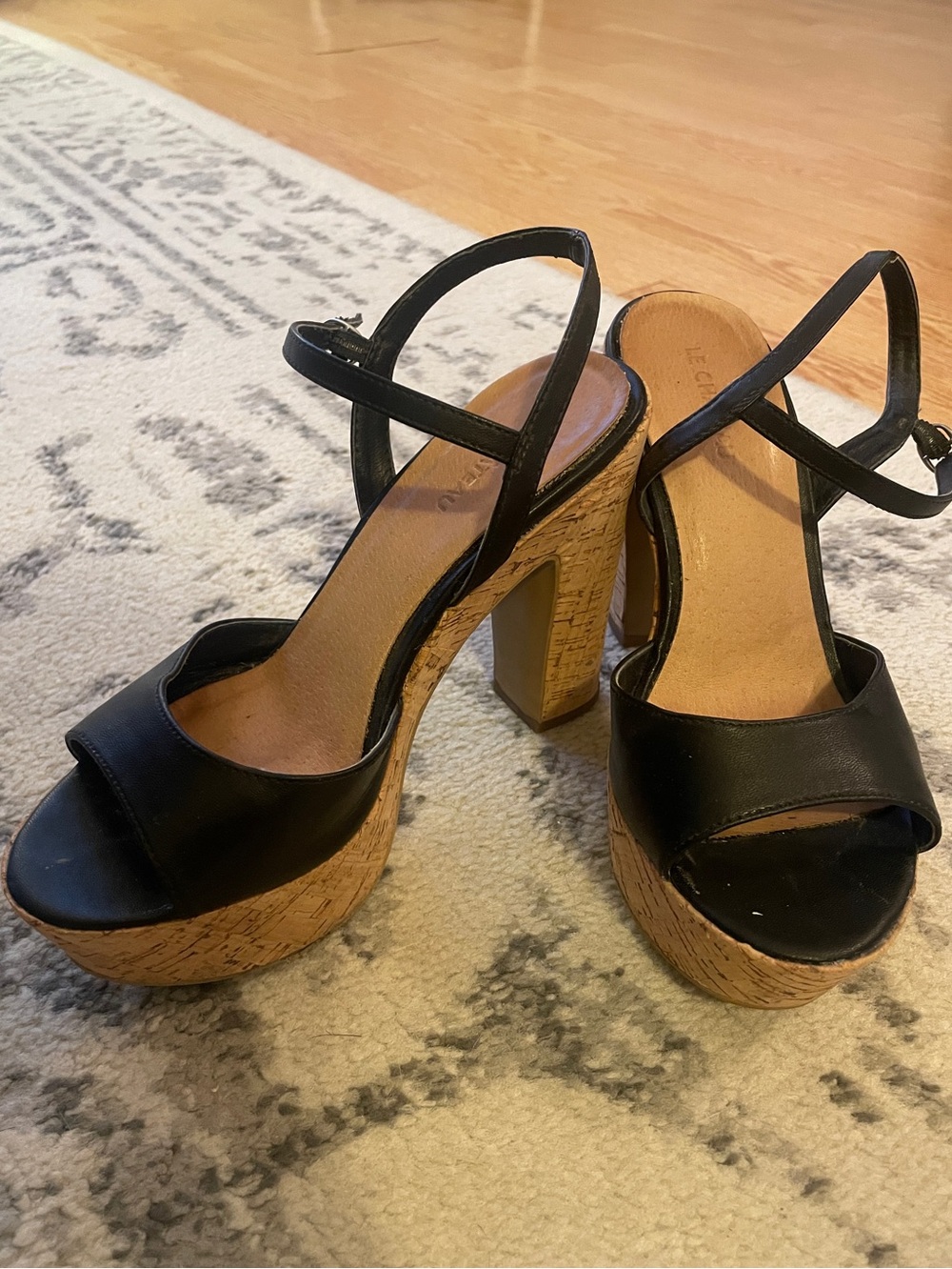 Black Cork Platform Sandals with Ankle Strap